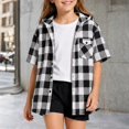 thumbnail image 2 of JAJAHO Girls Flannel Shirt Kids Plaid Hoodie Short Sleeve Button Down Shirts For 4-14 Years, 2 of 7