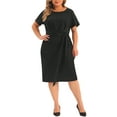 thumbnail image 3 of Agnes Orinda Plus Size Dress for Women Round Neck Short Sleeve Belted Knot Tie Midi Dresses, 3 of 5