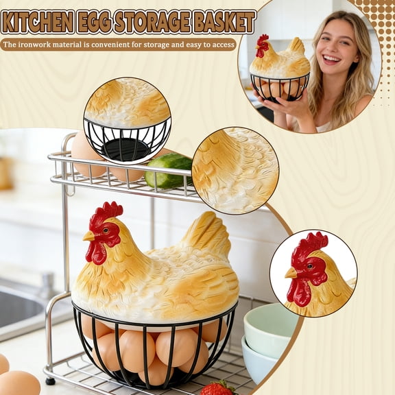 Hen Shaped Egg Storage Basket, Fruit and Snack Organizer, Kitchen Table Storage Decorative Basket, Durable Multi-Purpose
