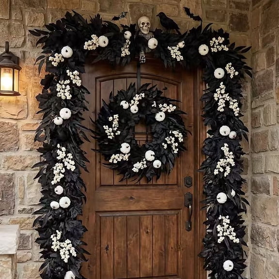 Thanksgiving Table Garland with Maple Leaves, Pumpkins and Berry Accents, Artificial Fall Centerpiece for Dining Table, Buffet, Kitchen Island, Holiday Entertaining and Harvest Decor, 1 PC