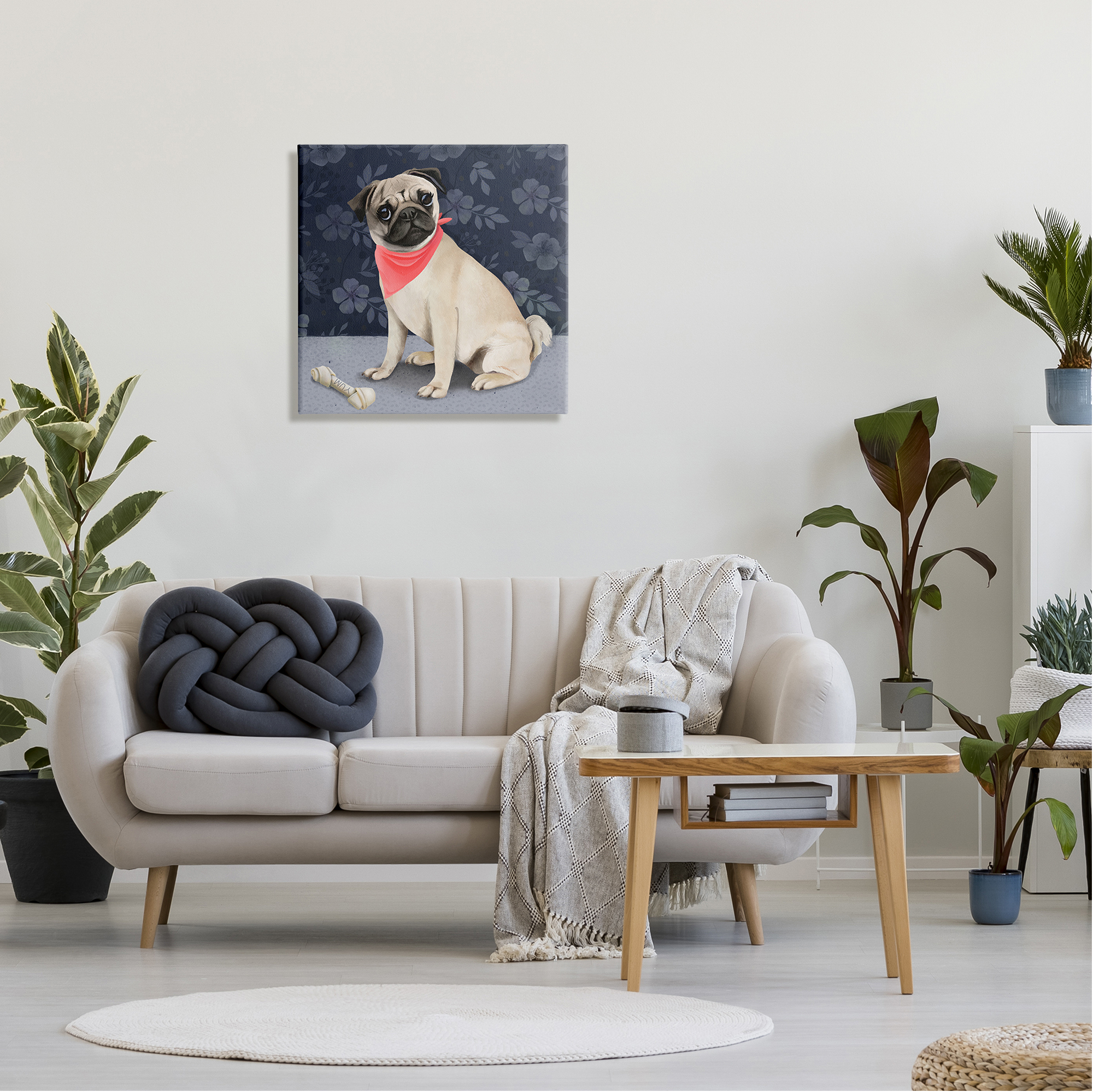 Stupell Industries Pet Pug & Bone Animals & Insects Painting Gallery Wrapped Canvas Print Wall Art, 24 x 24