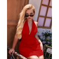 thumbnail image 2 of Women'S Halter Deep V Neck Flowy Chiffon Tie Backless Summer Mini Dress Red XL, 2 of 4