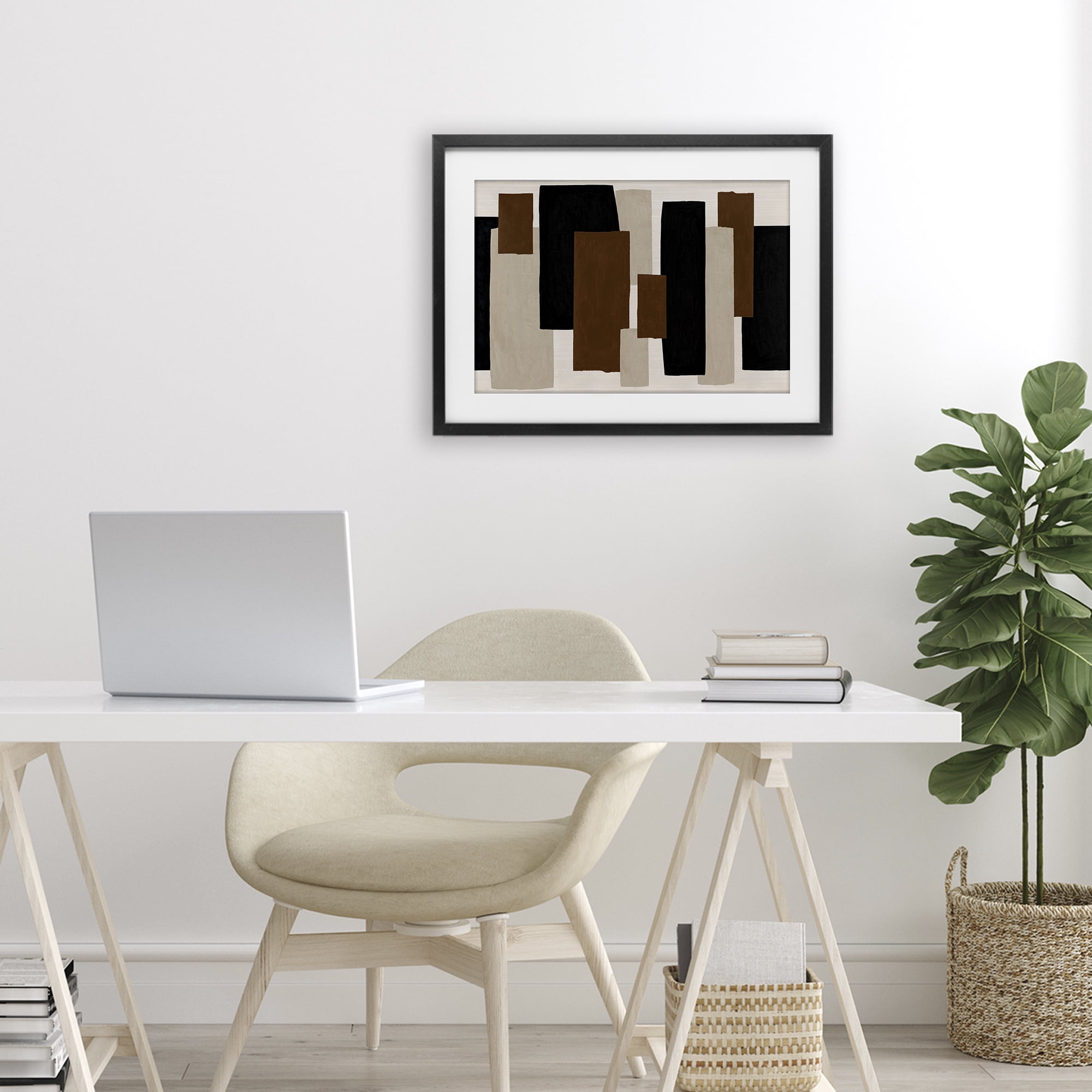 Stupell Industries Minimal Vertical Blocks in Earth Tones Black Framed Print Under Glass, design by Janet Tava