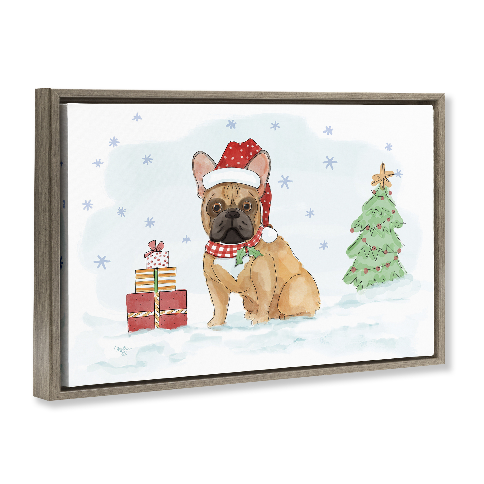 Stupell Industries Holiday Dog in Snow Holiday Painting Brown Floater Framed Canvas Art Prints Wall Art, 25 x 17