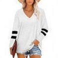 thumbnail image 3 of Femmes T-shirt Rayé Manches Longues Basic Top V Cou 1 5 Blouse Décontractée, Blanc, L, 3 of 7