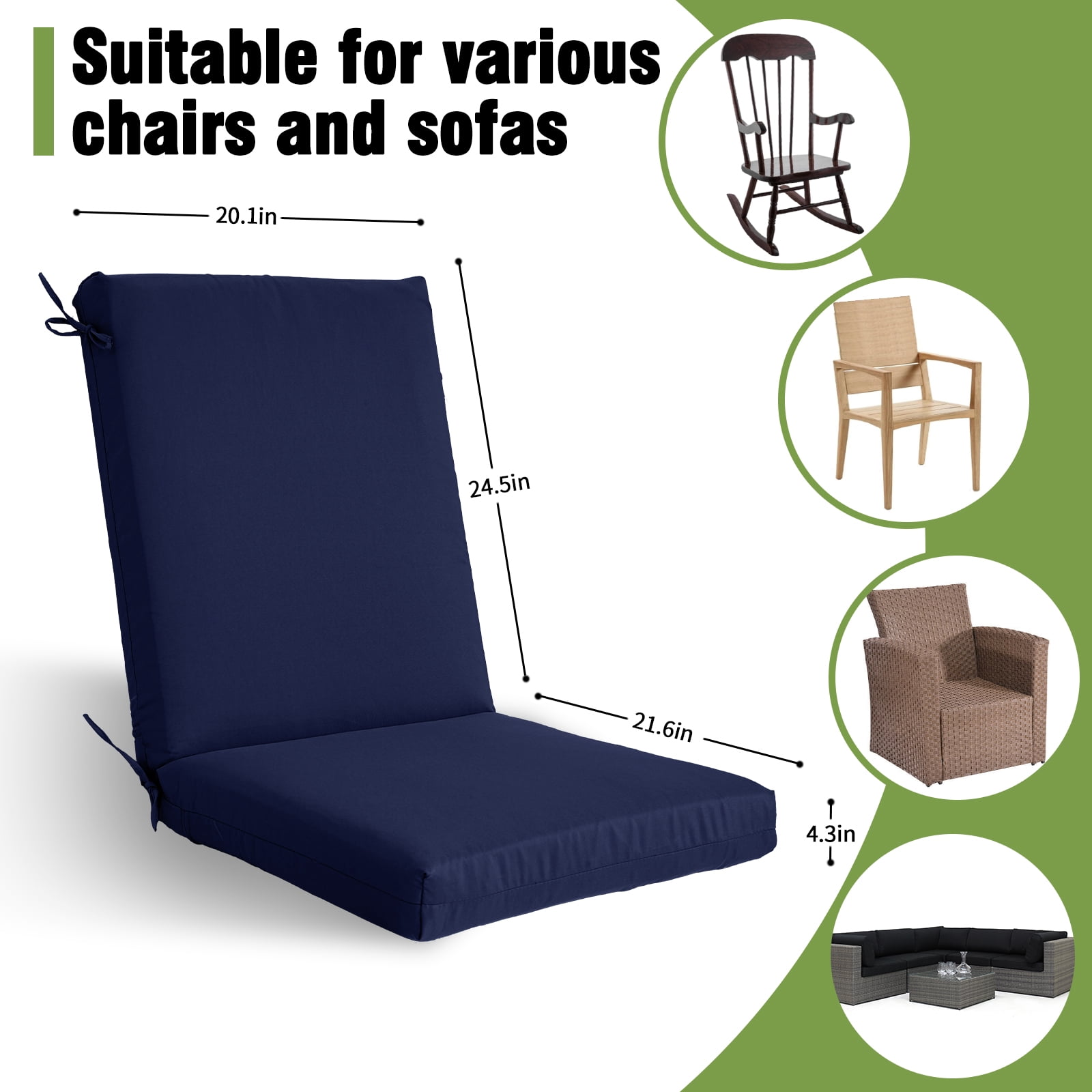 FKS LIFE Outdoor Seat Cushion Set, 20" x 22" x 4" Patio Furniture Chair Cushions Replacement for Sofa Couch 2 Set