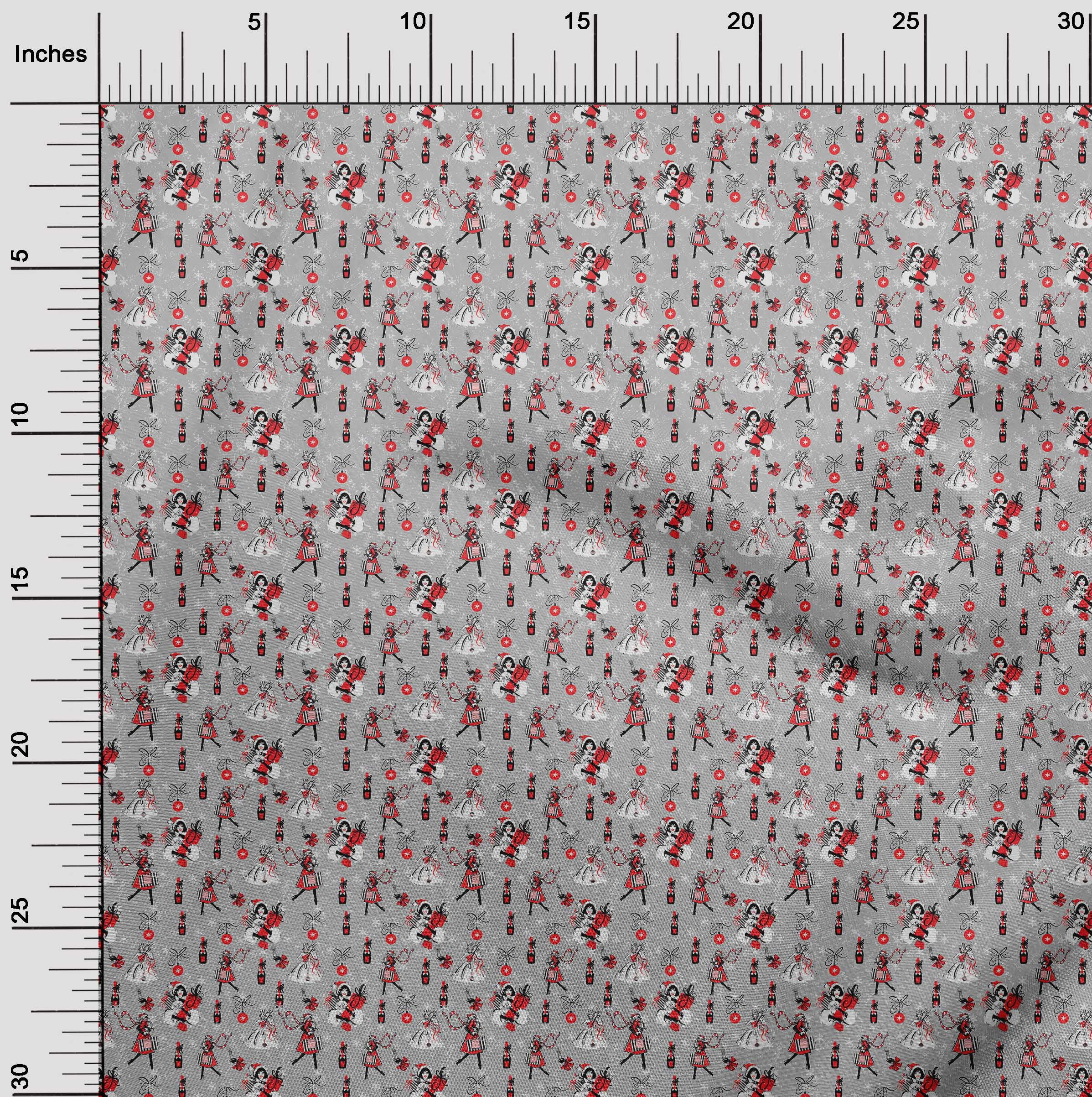 oneOone Polyester Lycra Gray Fabric Christmas Dress Material Fabric Print Fabric By The Yard 56 Inch Wide