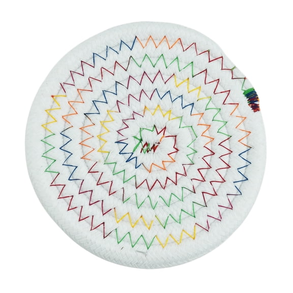 Cotton Rope Woven Placemat Heat Resistant Colorful Sew 7.1 Inch Round Table Pad For Kitchen Dining 1 Pack