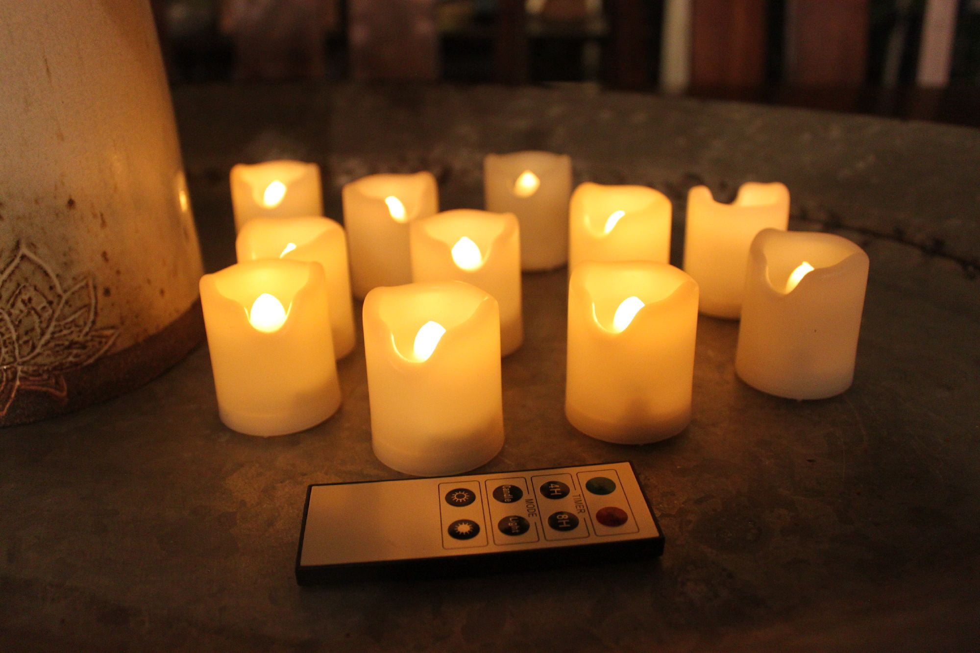 EcoGecko Flameless Votive Candles with Remote and Timer, Battery Operated Tealights, Warm Glow, Weatherproof for Indoor & Outdoor Use, Batteries Included, Pack of 24, Ivory