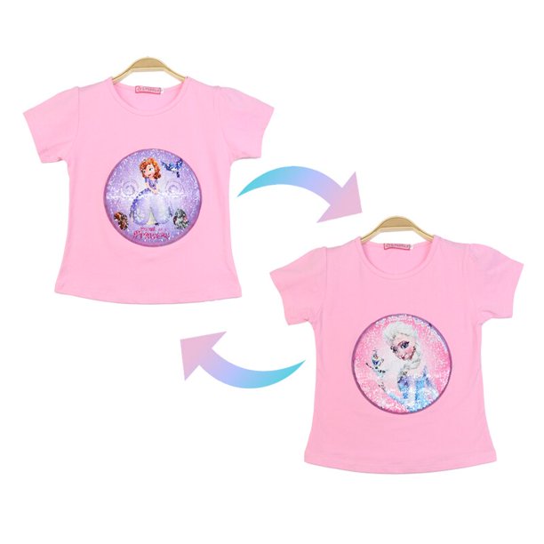 Camiseta de verano de Frozen de Disney para niña, traje de manga corta, 1 pieza, cambio de lentejuelas, gráfico, Elsa, Anna, ropa de algodón para niños, Tee8T para niños Gao Jinjia LED