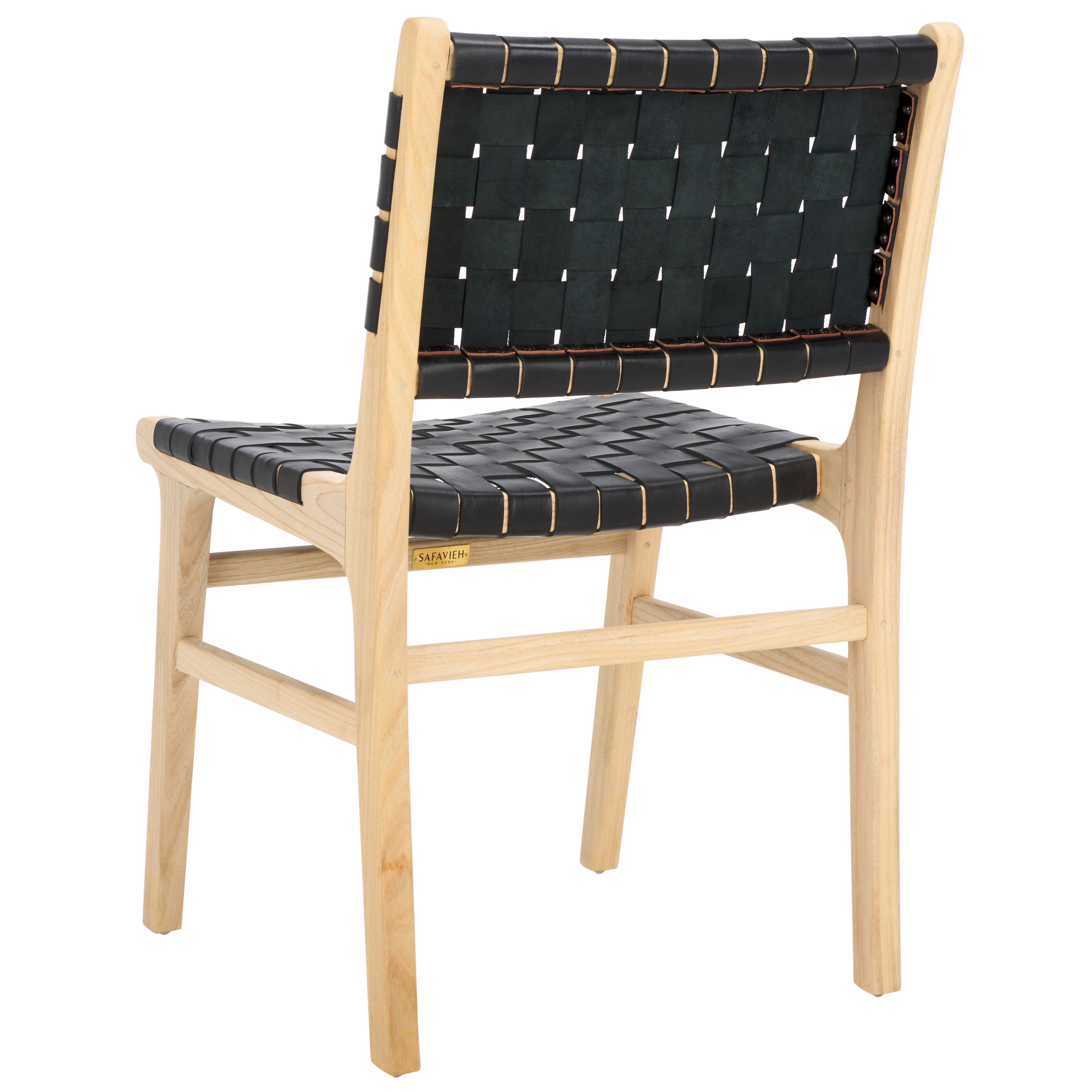 SAFAVIEH Taika Contemporary Leather Solid Dining Side Chair, Black/Light Natural (Set of 2)