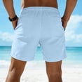 thumbnail image 4 of Dwelliawo Men's Summer Linen Short Elastic Waist Pleat-Front Linen Dress Shorts Vintage Beach Outfits with Pockets Straight Leg Lightweight Light Blue M, 4 of 4