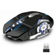 Uiosmuph Wireless Mouse Rechargeable Silent LED Computer Gaming Mouse with USB Receiver