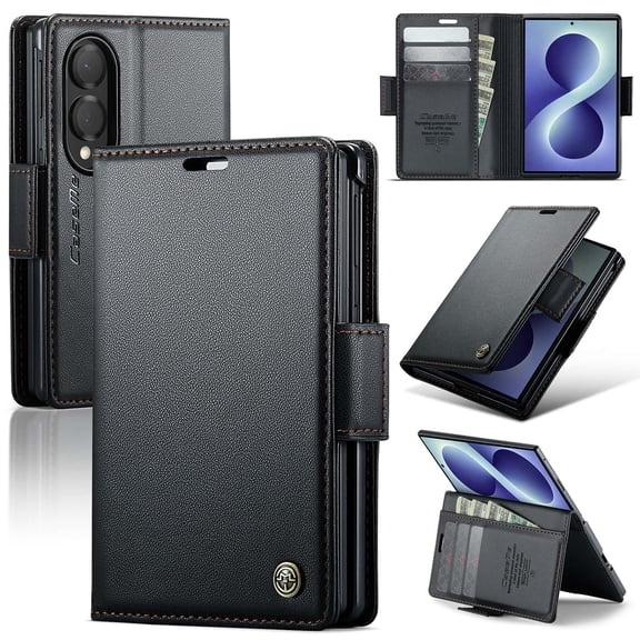 For Samsung Galaxy Z Fold 8 Case with Card Holder, Wallet Case for Women Men with RFID Blocking, Durable Leather Kickstand Magnetic Clasp Shockproof Phone Case