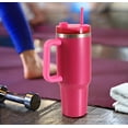 thumbnail image 5 of Mainstays 40 oz Stainless Steel Tumbler with Straw and Handle, Double Wall Insulated, Pink Hammertone, 5 of 7
