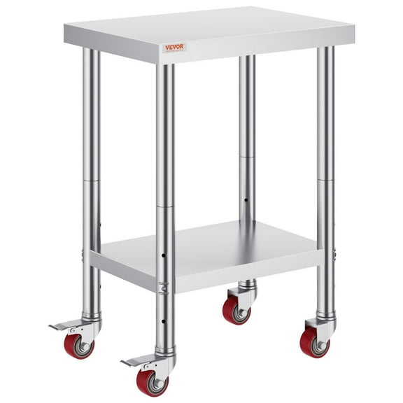 Heavy Duty Stainless Steel Worktable 3-Tier Adjustable Shelf & 4 Casters with Brake - 24x18 Inch Commercial Food Prep Station