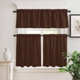 thumbnail image 2 of 3 Piece Kitchen Curtains and Valances Set Brown Pure Color Cafe Curtains 24 Inch Length Aesthetics Contemporary Luxury Valance & Tier Curtain for Living Room Bedroom Small Window 54"x18"+27"x24"*2, 2 of 6