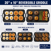 CHEFSPOT 20 x 10 Pre-Seasoned Cast Iron Reversible Grill and Griddle Pan, Double Burner