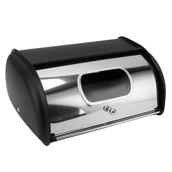 Bread Bin Large Capacity Iron Bread Box with Roll Up Lid Bread Holder Storage Container With Small Window Multifunctional Counter Storage Container for Kitchen Countertop Black