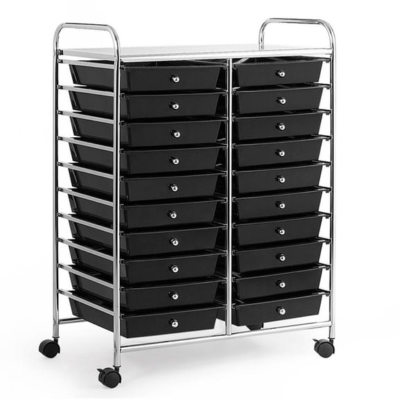 Pemberly Row 20 Drawers Rolling Cart Storage Studio Organizer Bins Black