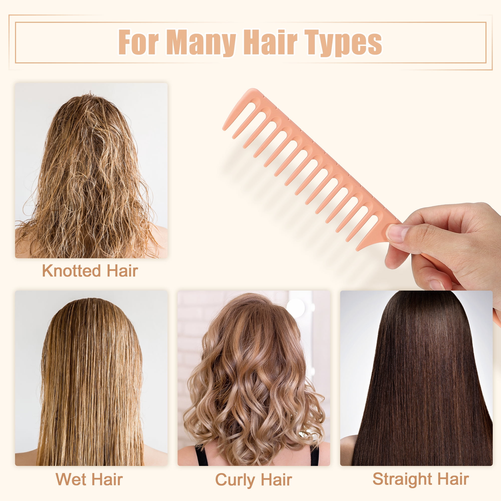 Unique Bargains Wide Tooth Rat Tail Comb Plastic for Wet Curly Hair for Women Men Orange