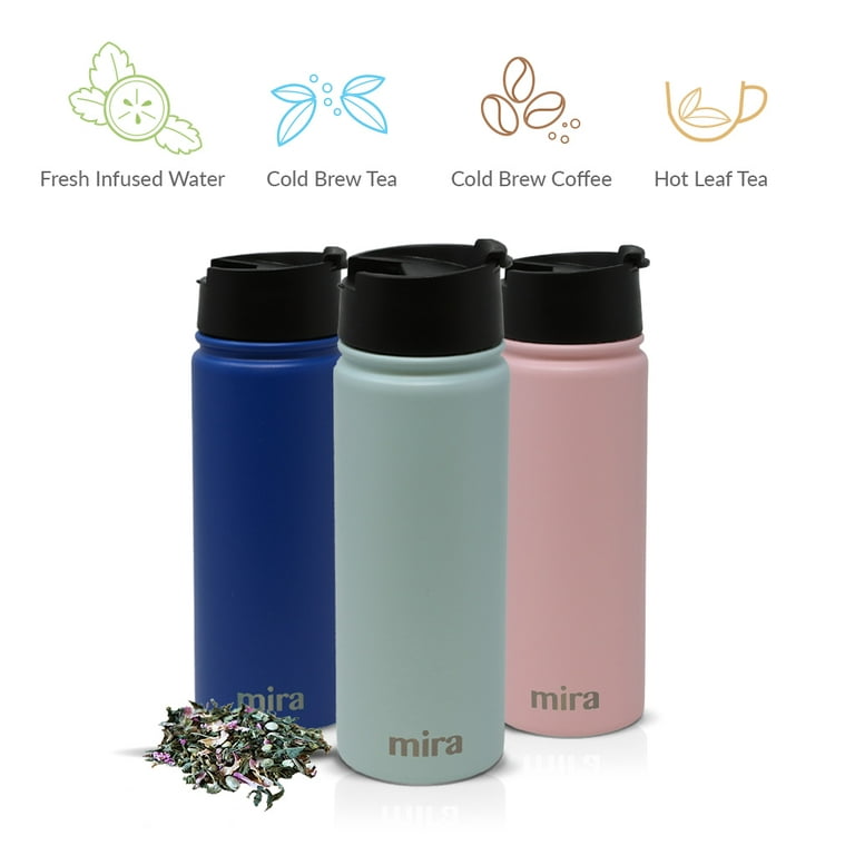 Mira Stainless Steel Insulated Tea Infuser Bottle for Loose Tea - Thermos Travel Mug with Removable Tea Infuser Strainer-18 oz, Sand