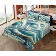 thumbnail image 4 of Ambesonne Nautical Fitted & Top Sheet Set with Sham, Swirling Huge Waves Boat, Reseda Green Teal and Blue, 4 of 5