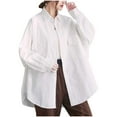 thumbnail image 5 of ZHUGeLI Women's Spring Lapel Collar Single Breasted Pocket Long Sleeved Solid Colored Workwear Pocket Shirt Up to 50% off, 5 of 7