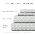 thumbnail image 4 of Noble Linens 4 Piece Pattern Microfiber Bed Sheets Set, Light Gray Honeycomb, California King, 4 of 10