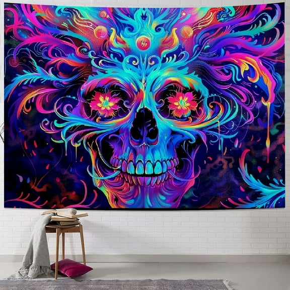 BCIIG   Skull Tapestry UV Reactive Tapestries Glow In The Dark Backdrop Tapestry Skeleton Gothic Tapestry Wall Hanging for Bedroom Livingroom