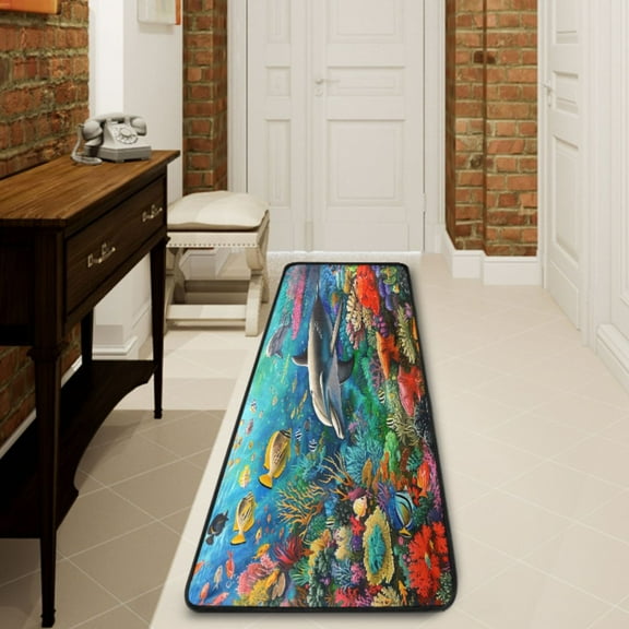 Ryvnso Dolphin Fish Coral under Sea Hallway Runner Rugs Floor Carpet Non Slip Entryway Mat 2' x 6'