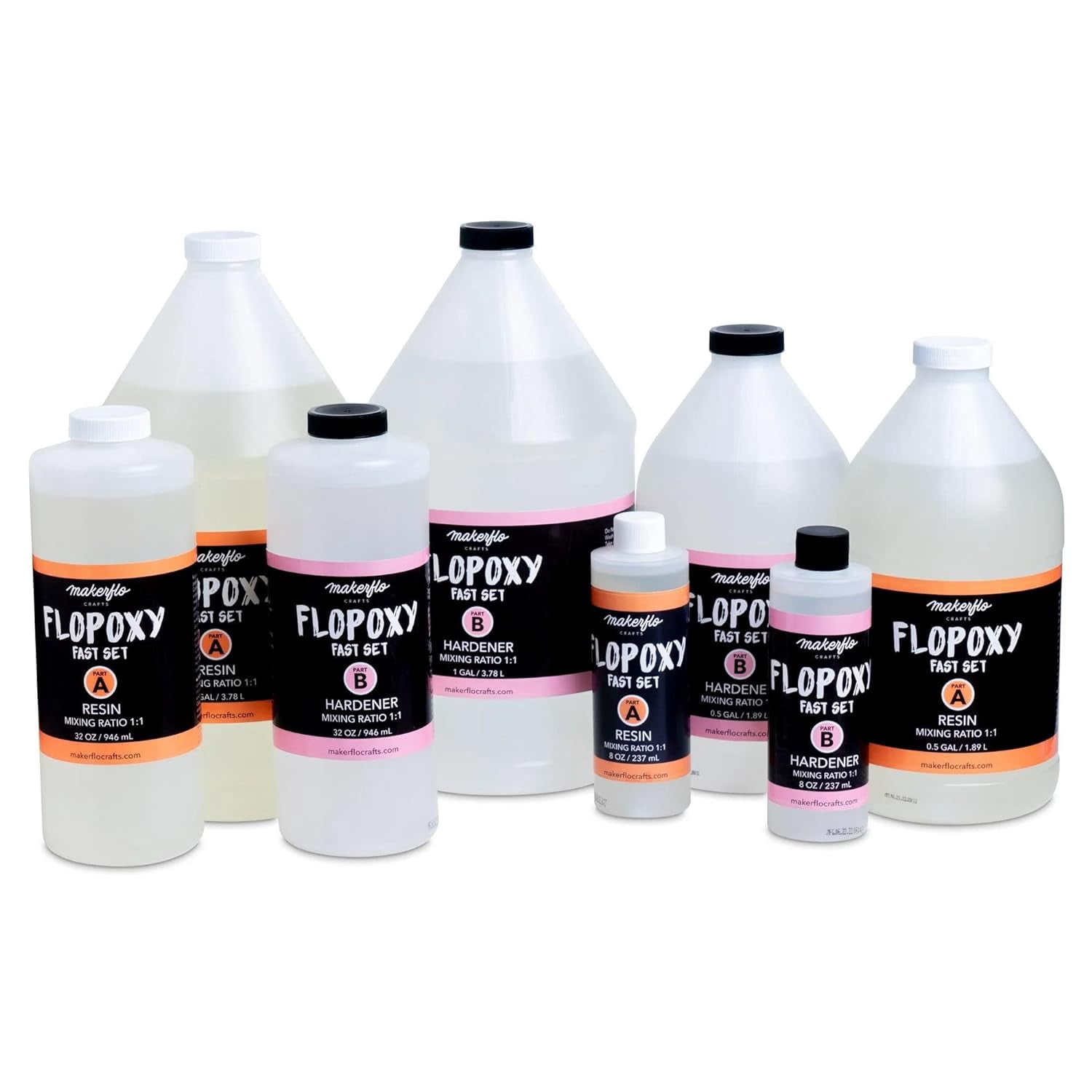 MakerFlo Flopoxy Fast Set Epoxy Resin Kit 16 oz, Crystal Clear 2-Part Resin & Hardener for Jewelry, Crafts, Tumblers & DIY Projects