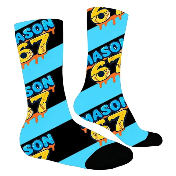 MEZZALL Number 6 7 Printed Colorful Cartoon Print Kids Socks Boys Girls Soft Breathable Blend Novelty Ankle Socks Children Daily Play Trendy Socks
