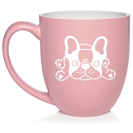 French Bulldog Frenchie Puppy Ceramic Coffee Mug Tea Cup Gift for Her, Him, Friend, Coworker, Wife, Husband (16oz Light Pink)