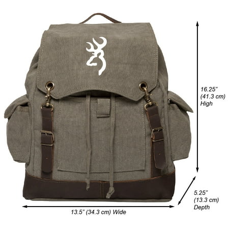 Browning Logo Hunting Vintage Canvas Rucksack Backpack with Leather (Best Hunting Backpacks 2019)