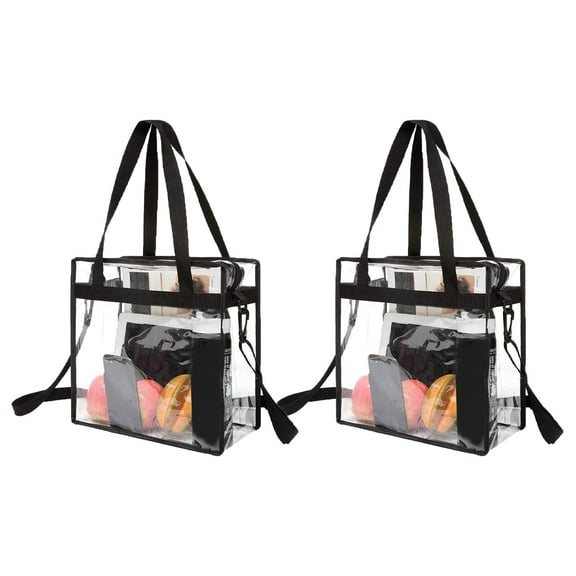 ZHUYING Clear Tote Crossbody Messenger Bag Stadium Approved Zipper Closure, Black, 2-Piece