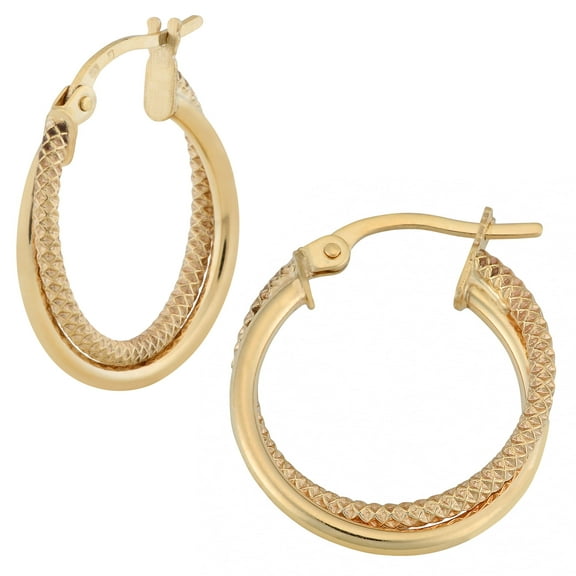 KoolJewelry 10k Yellow Gold Polished and Textured Double Hoop Earrings