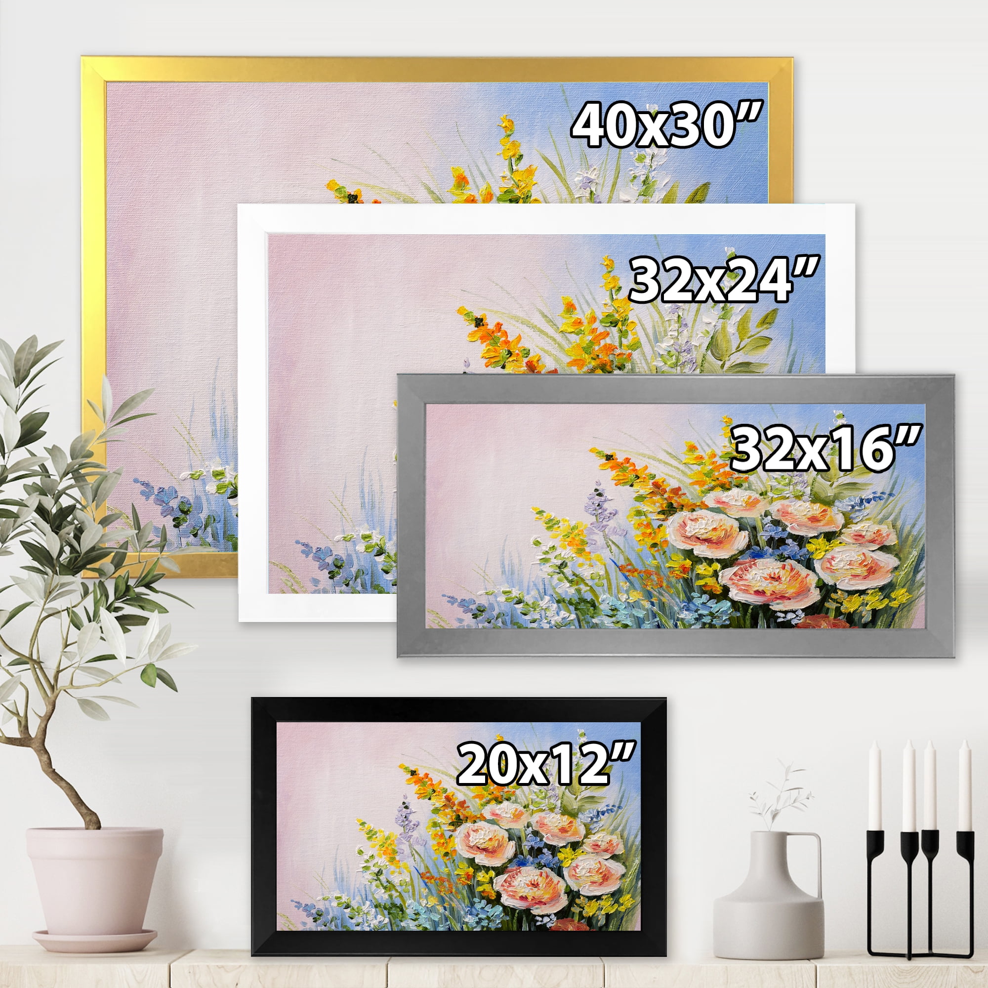 Designart 'Yellow and Pink Summer Wildflowers' Traditional Framed Art Print