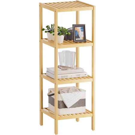 Bathroom Storage Shelf 4-Tier Bamboo Rack Organizer Multifunctional Shelving Unit for Living Room Bedroom Kitchen