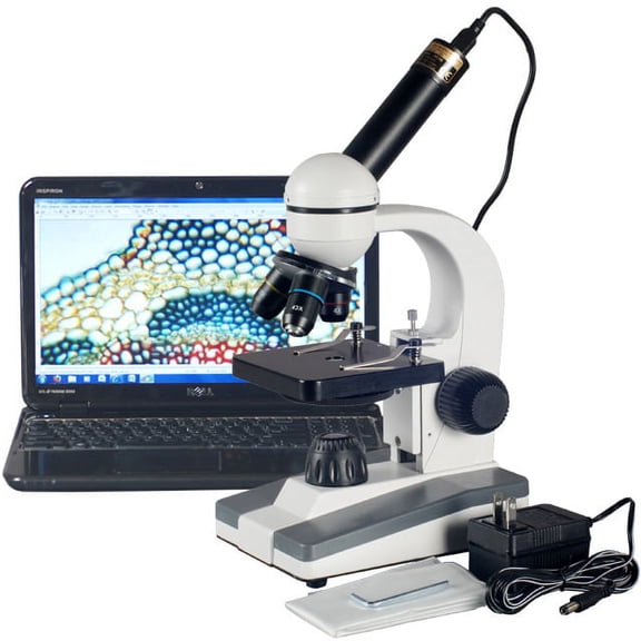 AmScope 40X-800X Glass Optics Student Compound Microscope   USB Digital Camera New