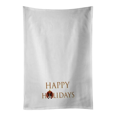 

Pembroke Welsh Corgi Tricolor Black-Headed #1 Happy Holidays White Kitchen Towel Set of 2 19 in x 28 in