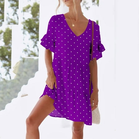 FDGIU Women s Floral T-Shirt Dress - Loose Mini Sundress with Pockets Ideal Beach Cover Up for Summer