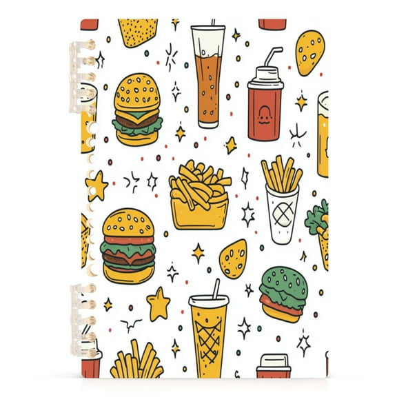 Food Pattern A5 8.3x5.7in PP Notebook, Adjustable Rings, 60 Sheets, Diary or Journey Note
