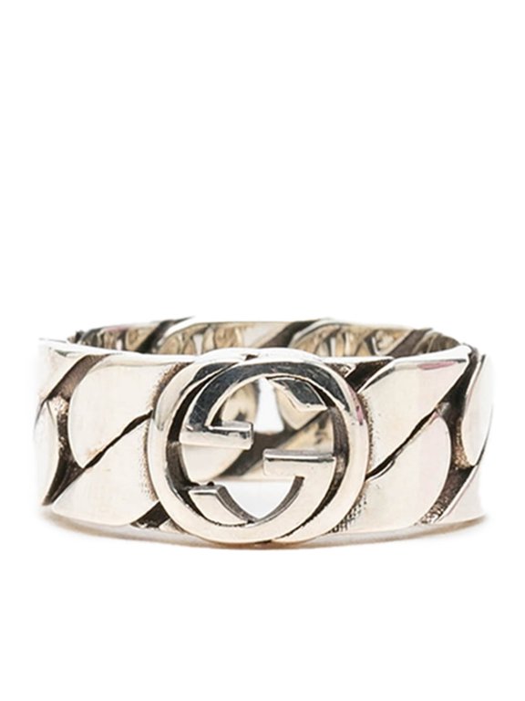 Pre-Owned Gucci Interlocking G Chain Ring, Size #16, SV925 Silver, Women's GUCCI