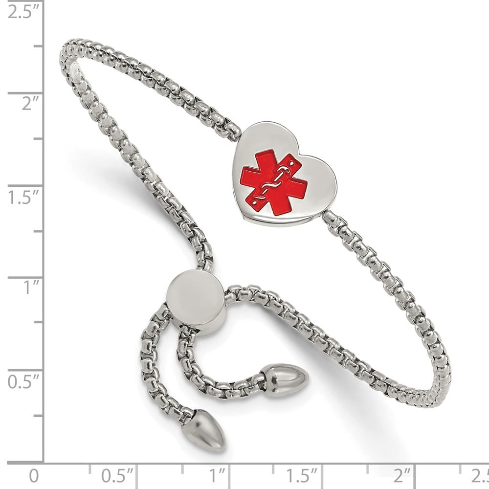 Auriga Fine Jewelry Stainless Steel Polished with Red Enamel Heart Medical ID Adjustable Bracelet for Men