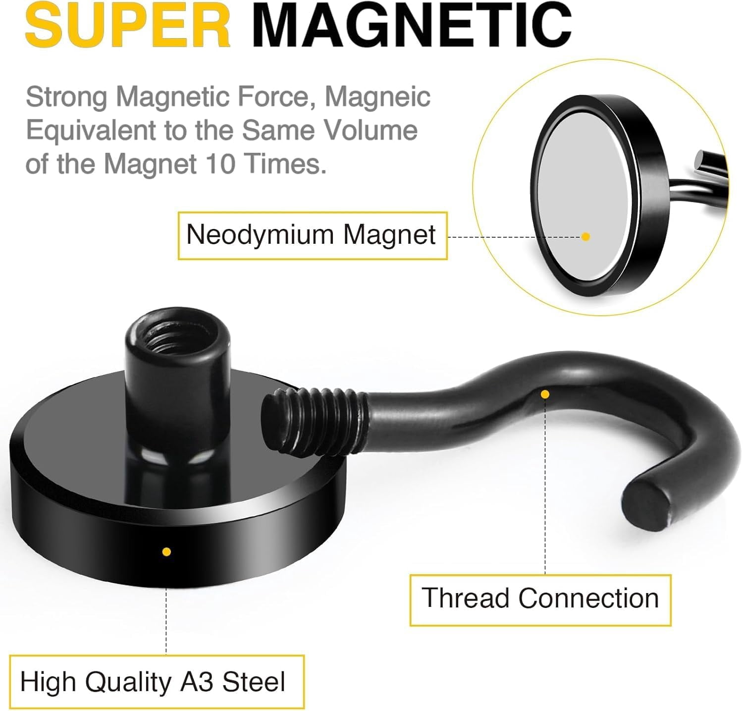 JJEAN-Magnetic Hooks, 85 LB Black Heavy Duty Strong Magnet with Hook, Rare Earth Neodymium Magnets for Hanging, Magnetics Hanger for Curtain, Home, Kitchen, Workplace, 12 Packs,