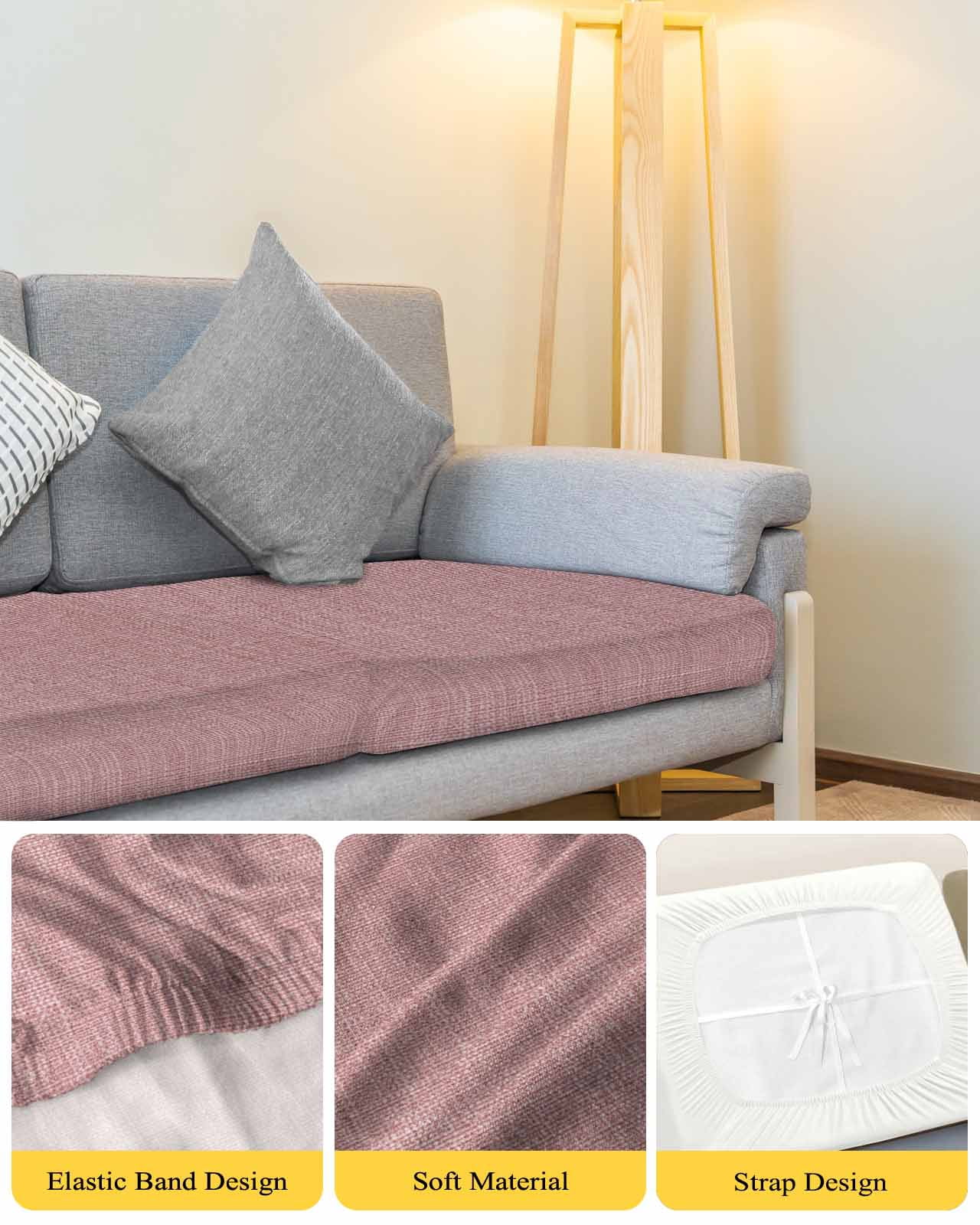Vintage Nude Pink Couch Cushion Covers Stretch, Washable Sofa Seat Covers Individual Seat Cushion Sofa Slipcovers Farmhouse Retro Solid Color Linen Texture Couch Cover Furniture Protector S-1PCS