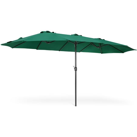 60in Vented Umbrella - Best Choice Products 15x9ft Large Rectangular Outdoor Aluminum Twin Patio Market Umbrella w/ Crank, Wind Vents for Backyard, Patio, Lawn - Green