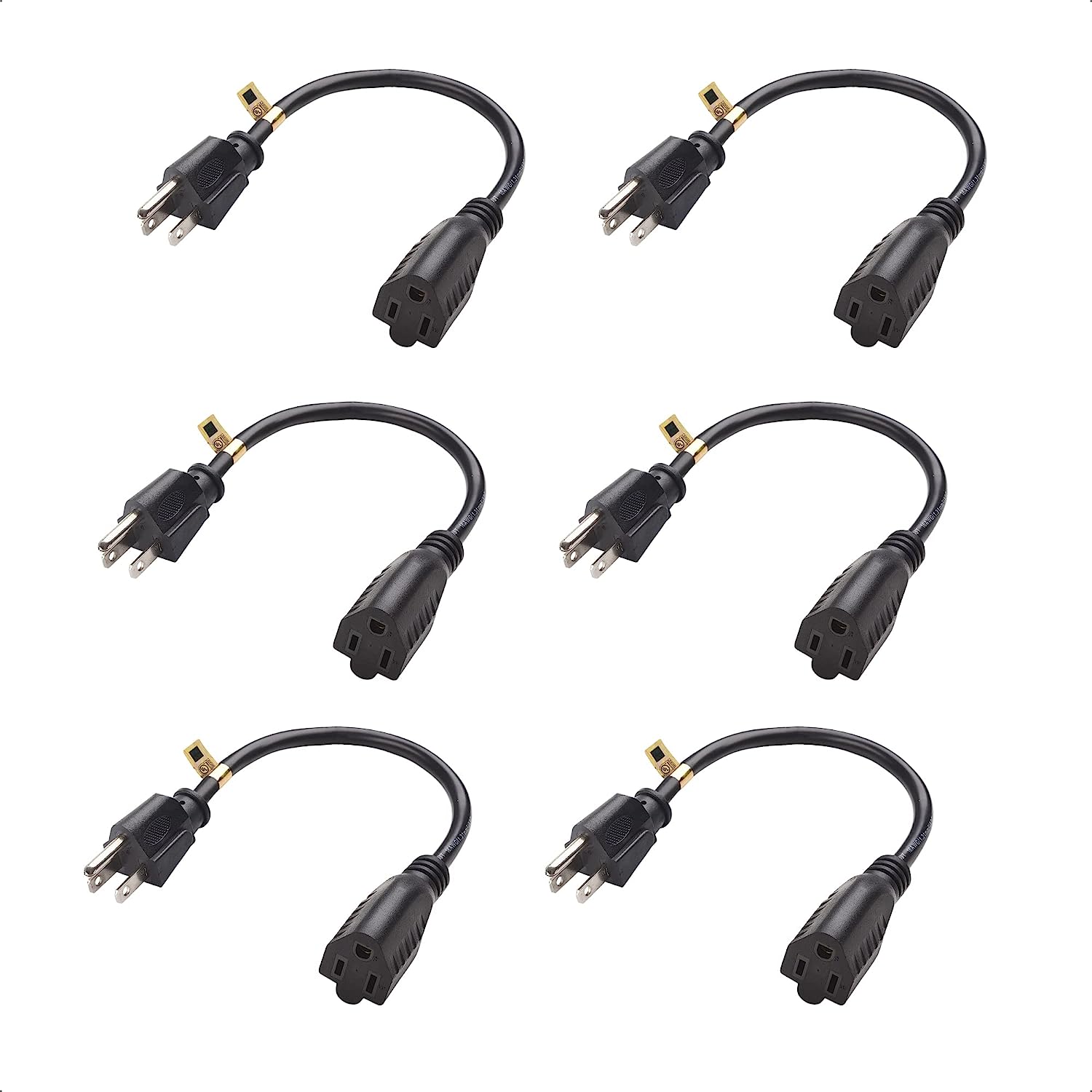 Cable Matters 6Pack 16 AWG Heavy Duty AC Power Extension Cord (Power Extension Cable) in 1 Foot