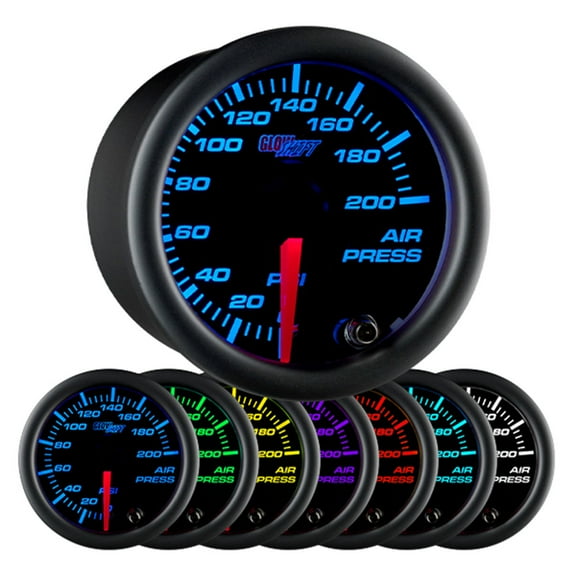 GlowShift Black 7 Color 200psi Air Pressure Gauge